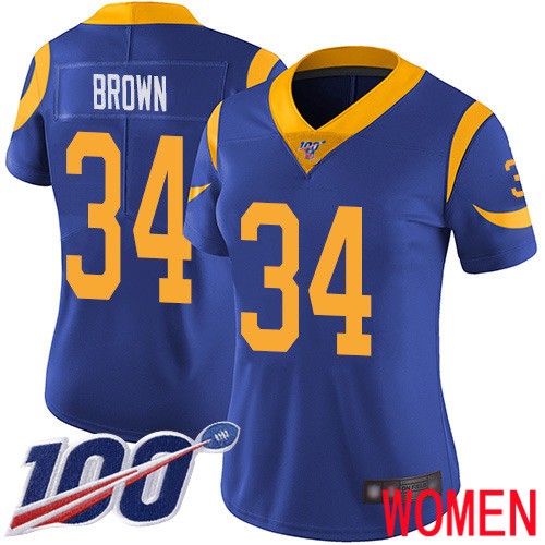 Los Angeles Rams Limited Royal Blue Women Malcolm Brown Alternate Jersey NFL Football 34 100th Season Vapor Untouchable